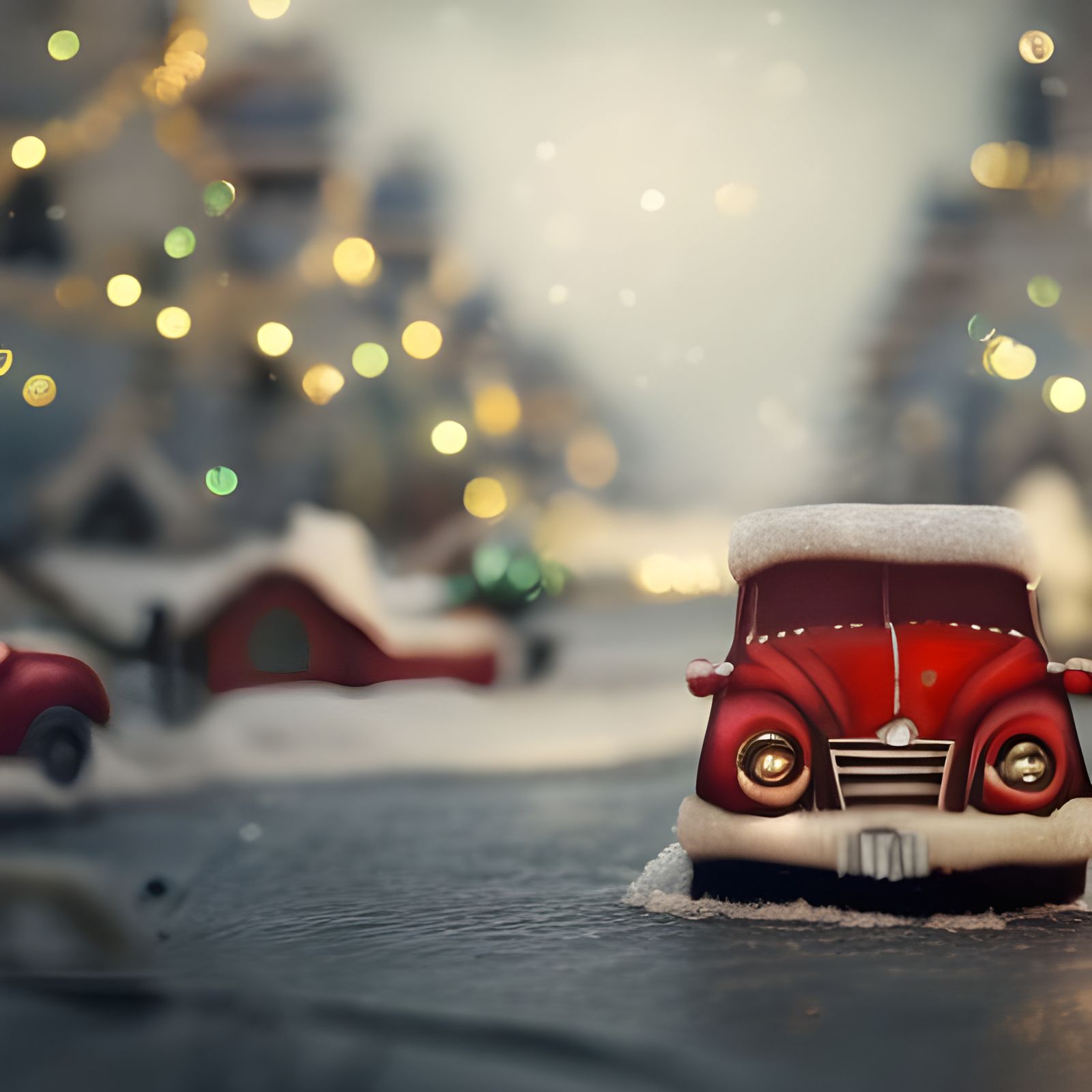 Festive Christmas Village Delivery in Digital Painting Style