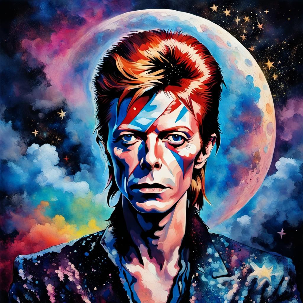 Ethereal David Bowie in Cosmic Horror Impasto Style