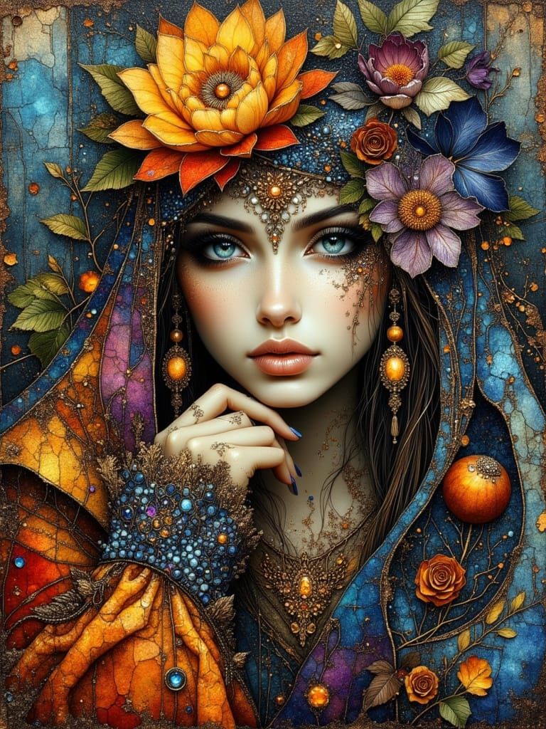 Bohemian Gypsy Girl in Hand Drawn Style