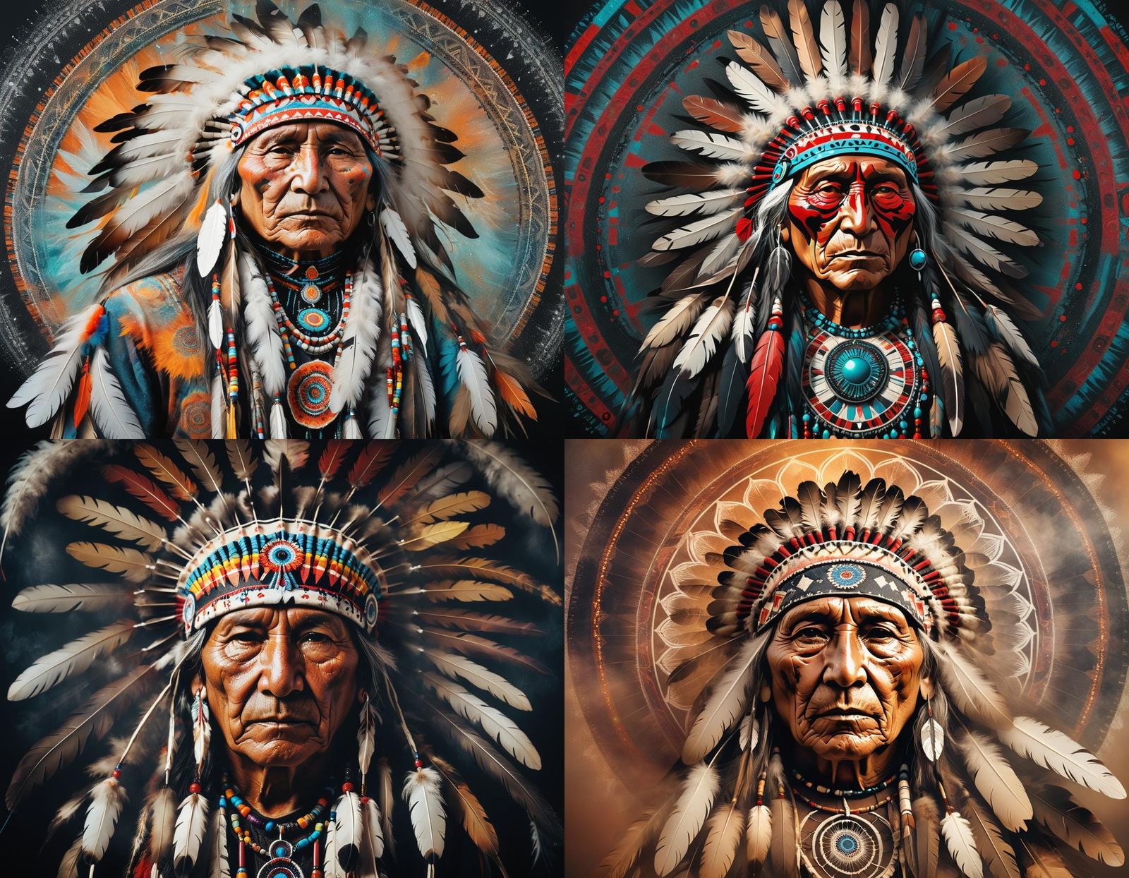 Native American Chief Double Exposure with Mandala