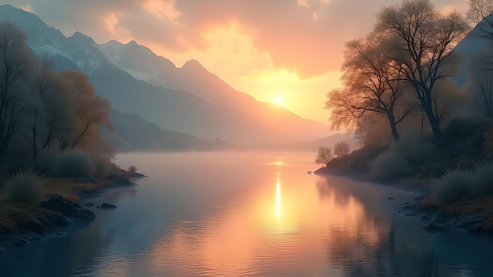 Serene Sunset Reflection in a Tranquil Landscape