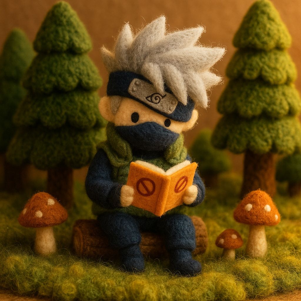 Cozy Felt Diorama of Kakashi Reading in Forest
