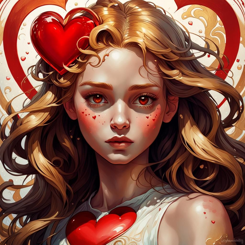 Honey Heart Girl in Art Nouveau Style