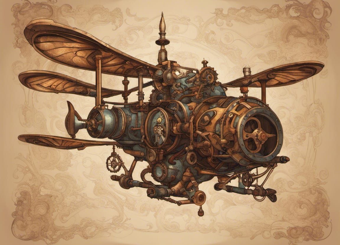 Steampunk Flying Machine in Impressionist Style