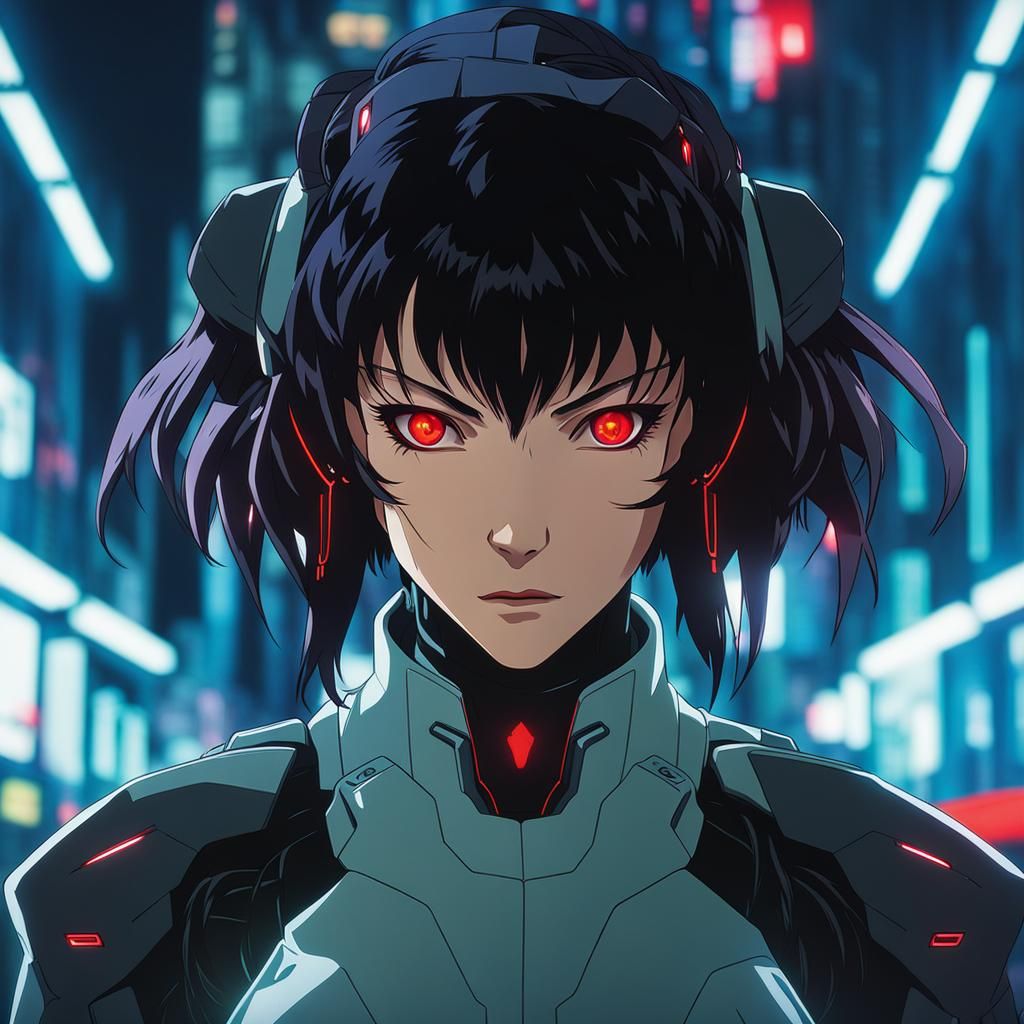 Cyberpunk Woman with Red Eyes in Anime Style