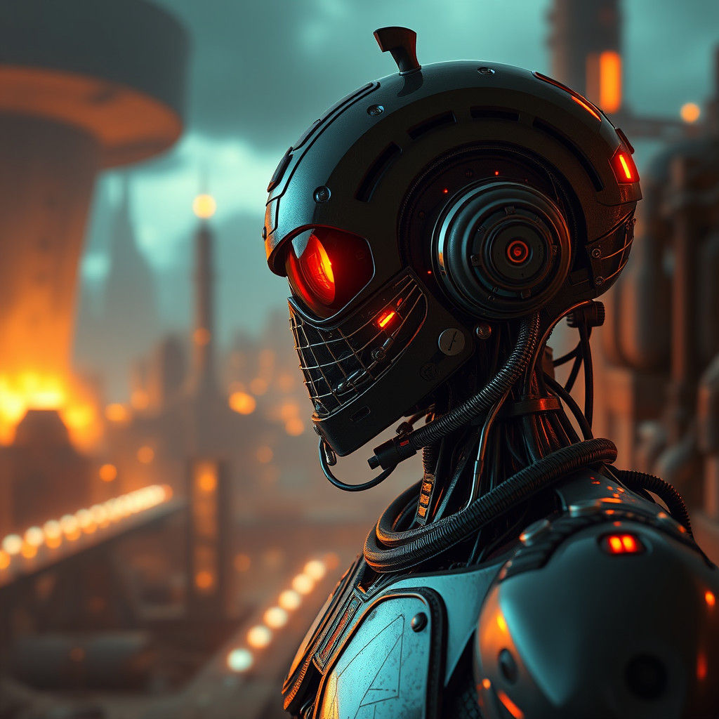 Cyberpunk Android Contemplates Apocalypse in Steampunk Style