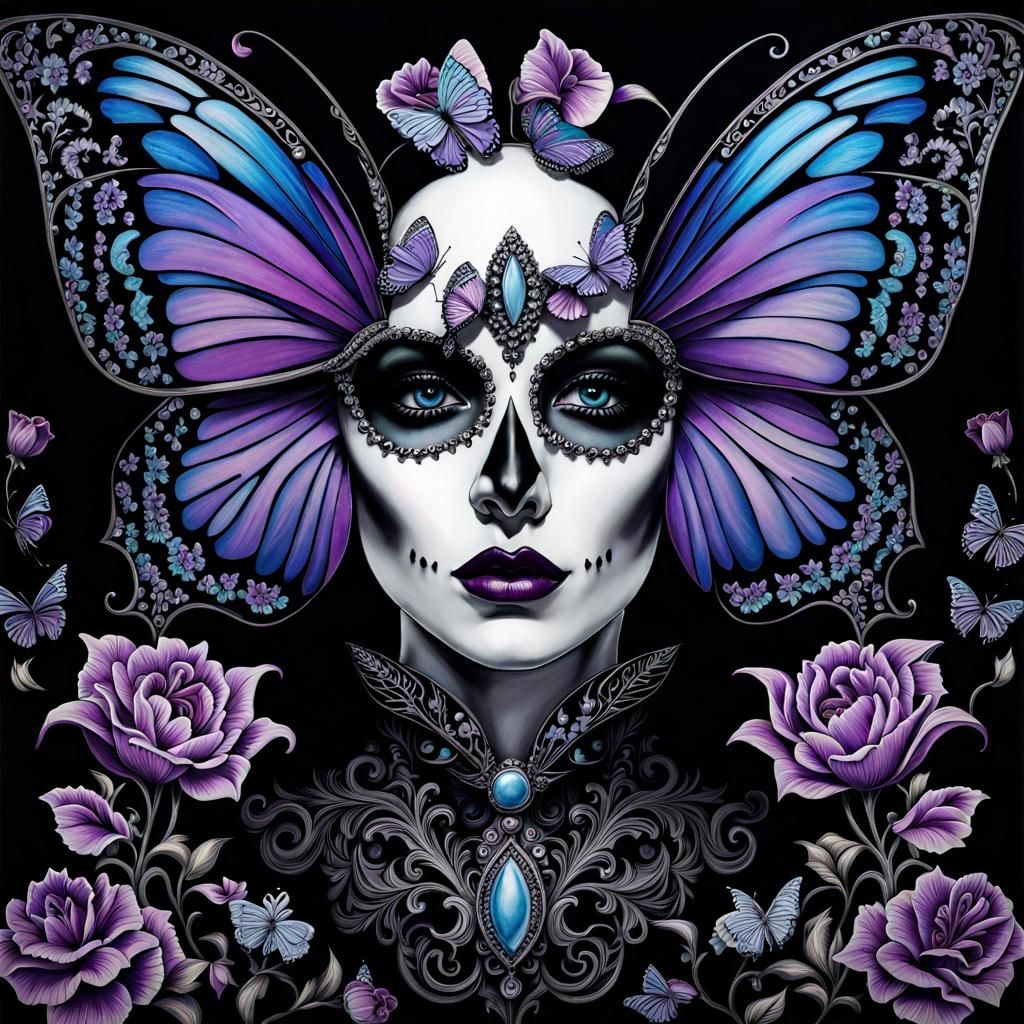 Gothic Butterfly Skull in Surreal Bohemian Style