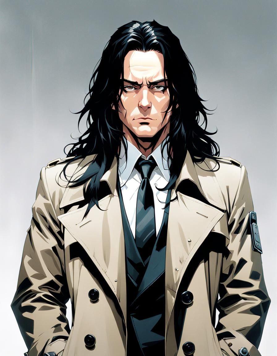 Anime Portrait of Tommy Wiseau in Trench Coat