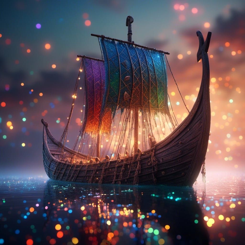 Ethereal Viking Ship with Transparent Colors