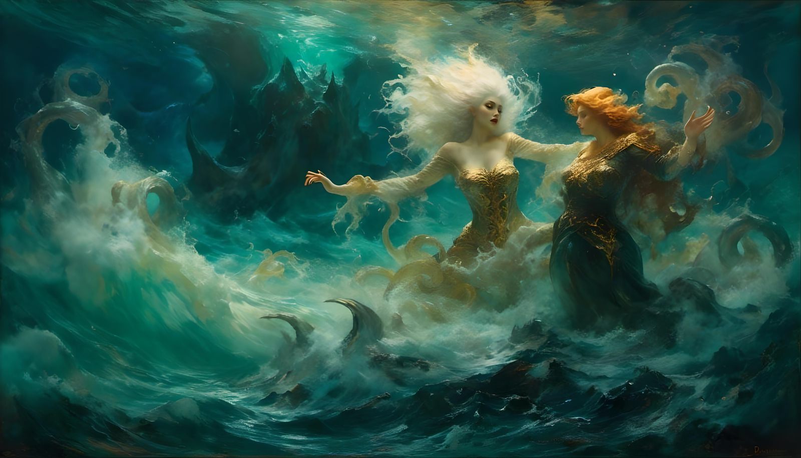 Imposing Sea Witch Underwater Oil Painting