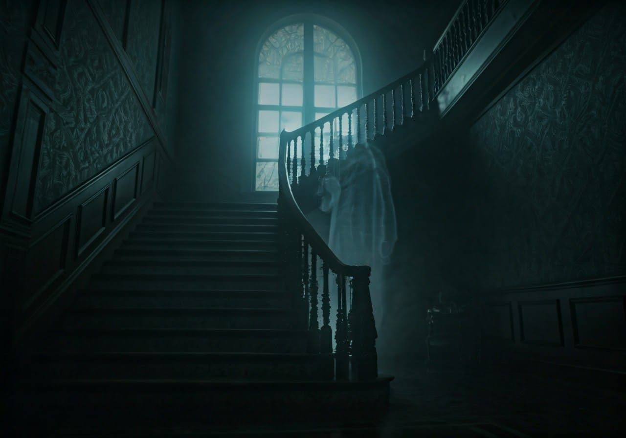 Horrific Ghostly Figure in Haunted House Liminal Space