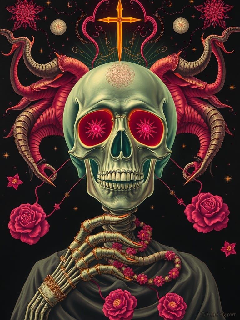 Gothic Opulent Skulls in Psychedelic Neon Light