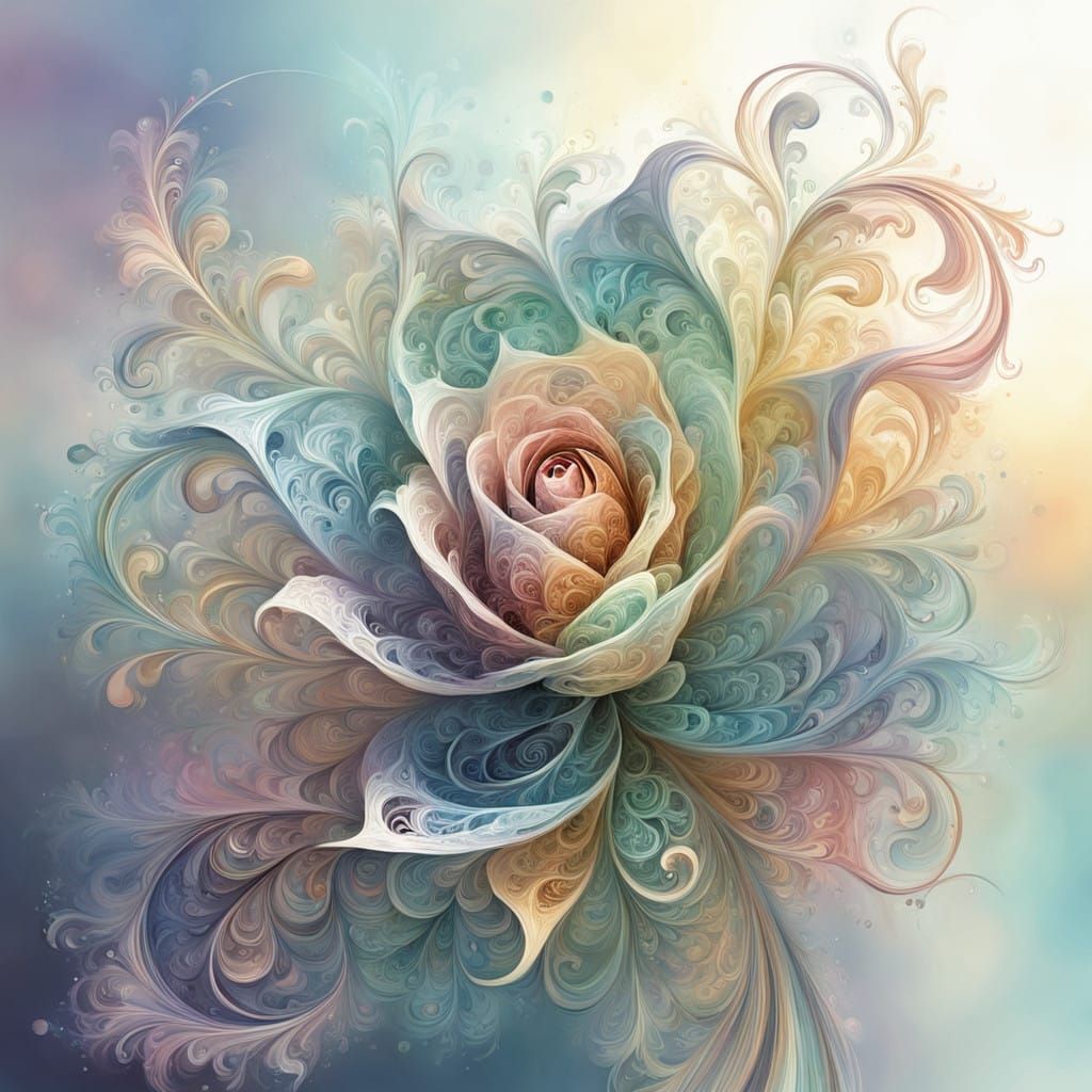 Delicate Rosebud in Pastel Color Ink Masterpiece