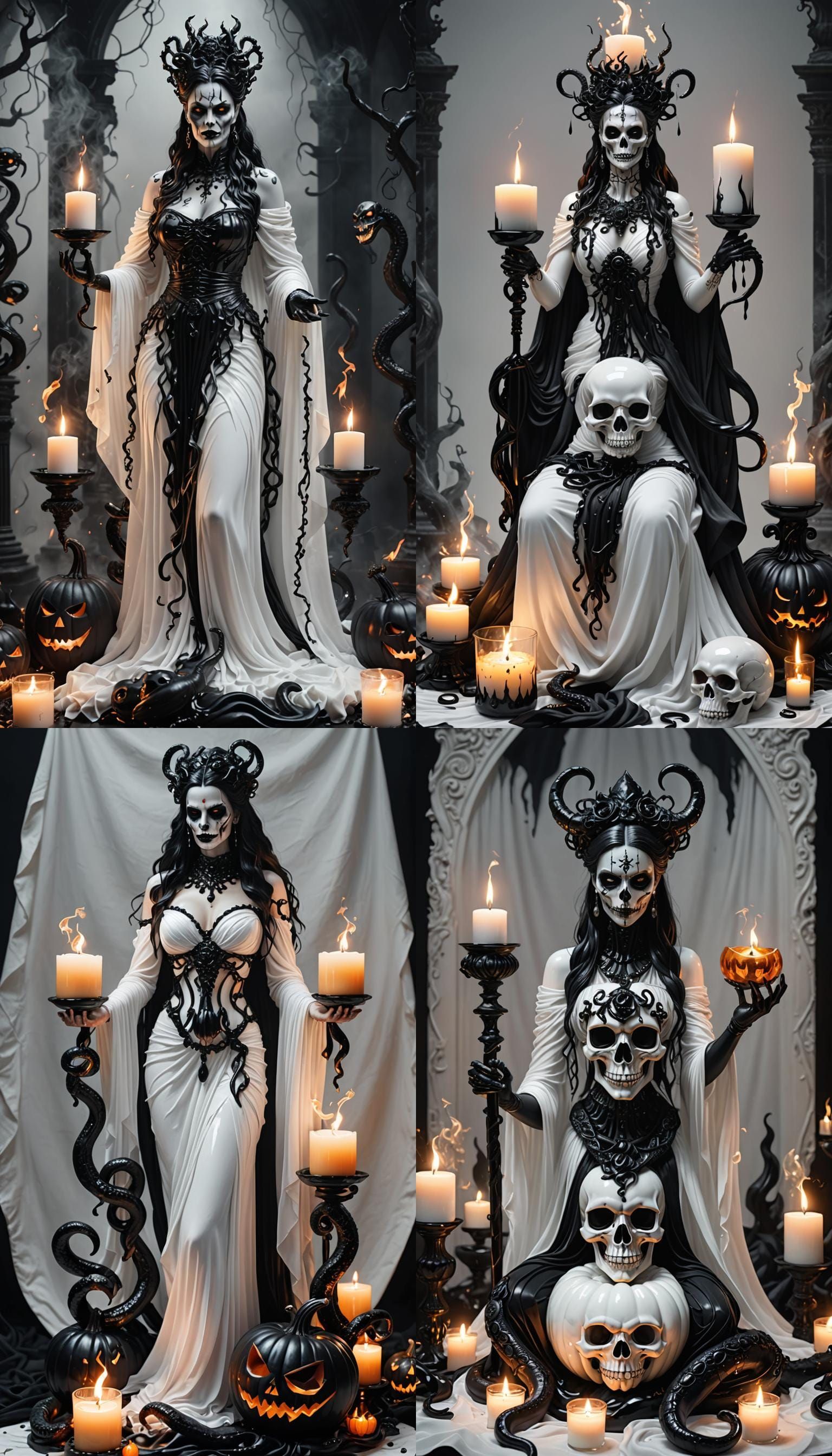 Hyper-Realistic Glass Goddess in a Dark Macabre Scene