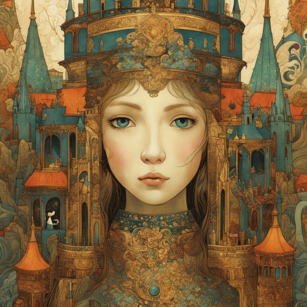 Moody Princess in Medieval Castle, Digital Illustration