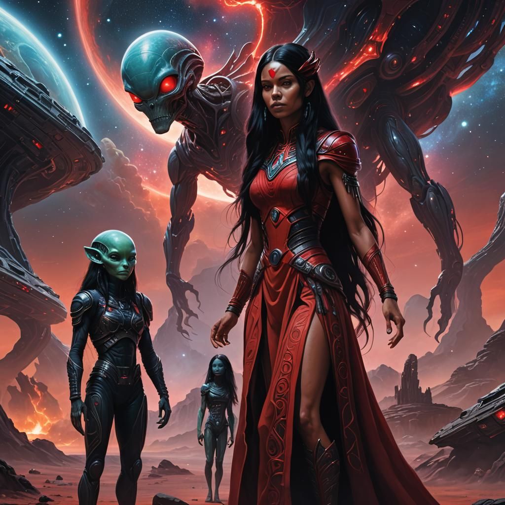 Native American Woman and Alien in Fantasy Art