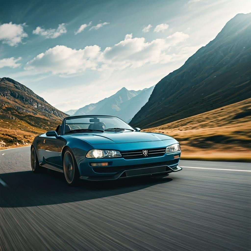 Sleek Hypercar Speeds Through Dreamy Valley in Metallic Blue