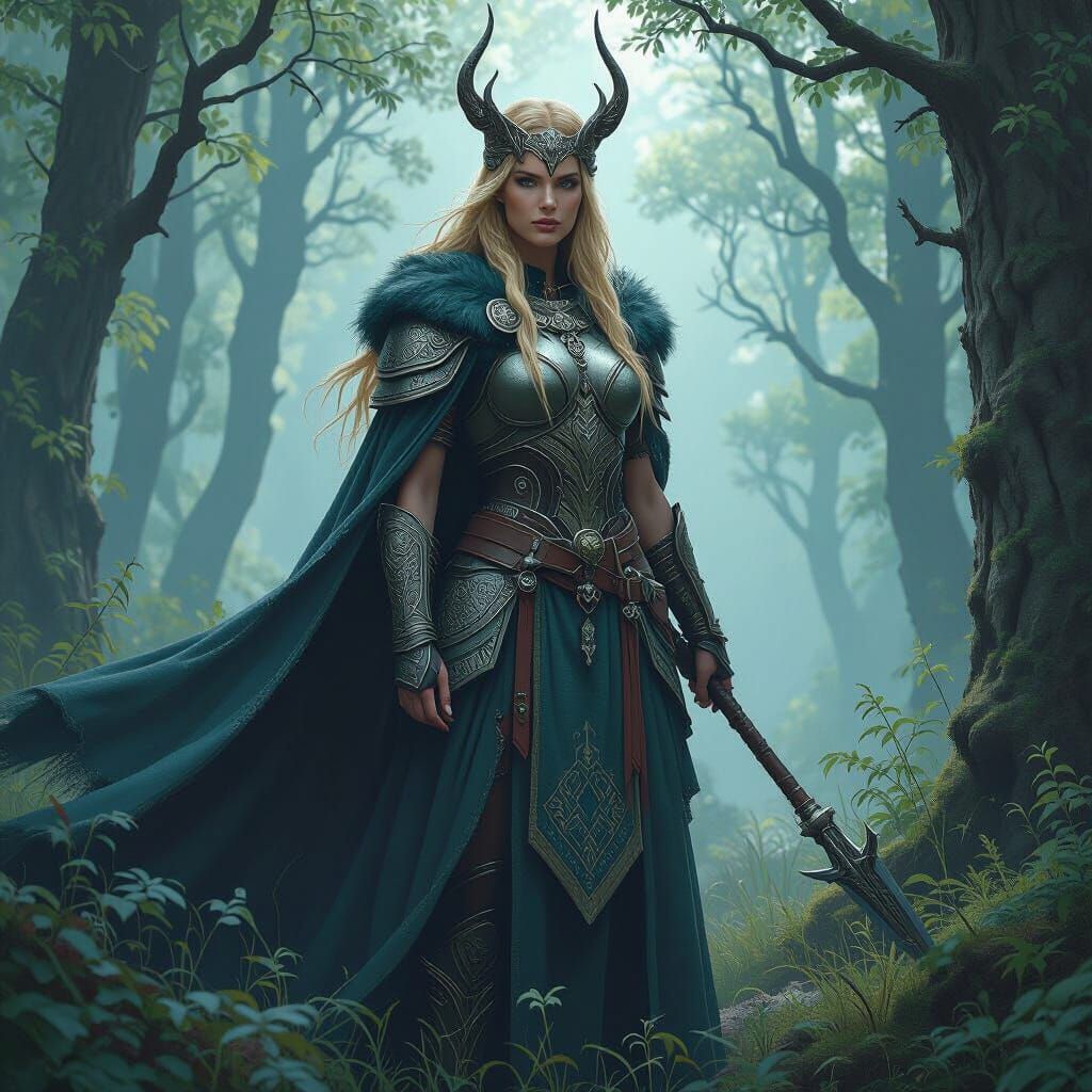 Vanadi: Scandinavian Goddess in Mystical Forest Art