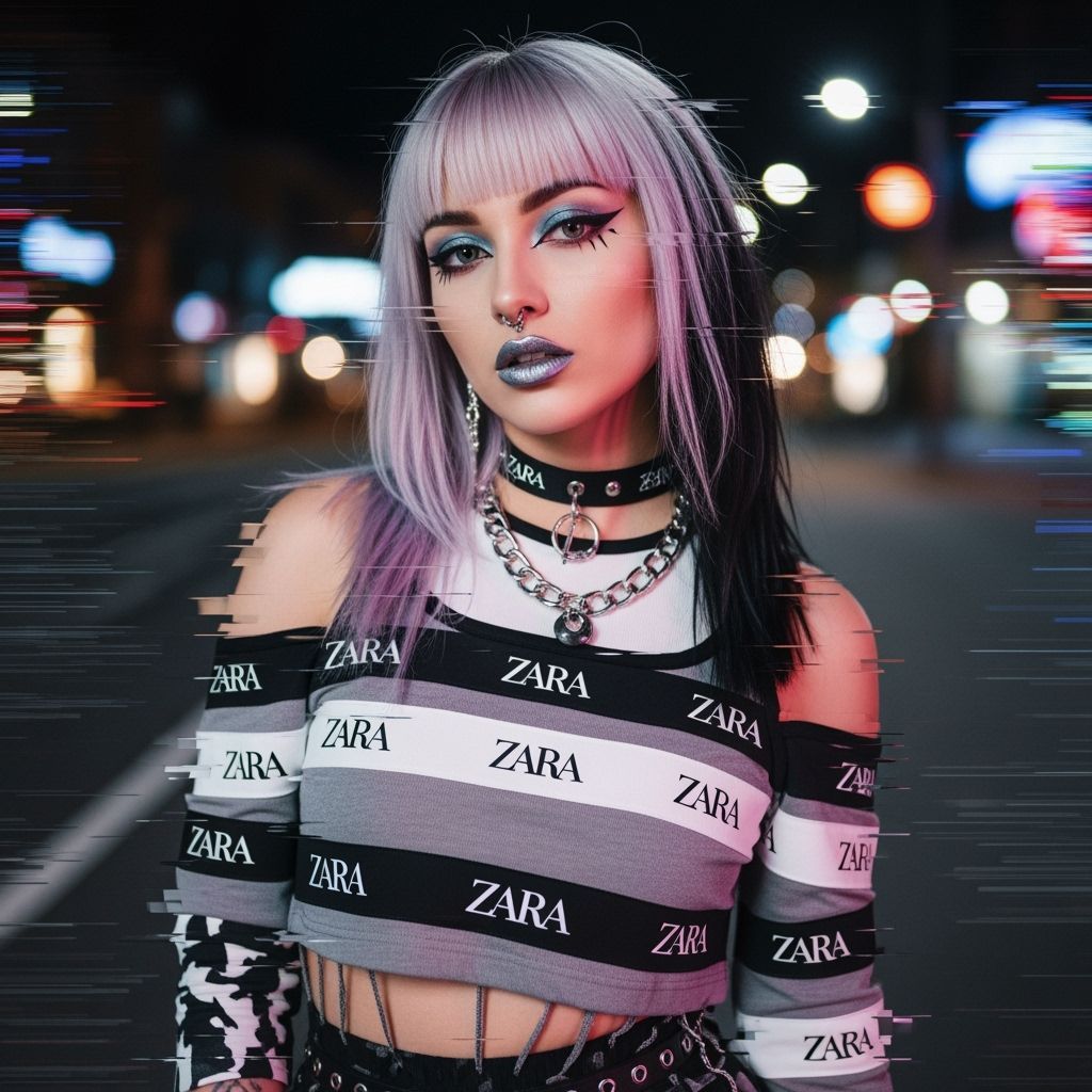 Stylish Cyberpunk Woman with Glitchy Brainrot Aesthetic