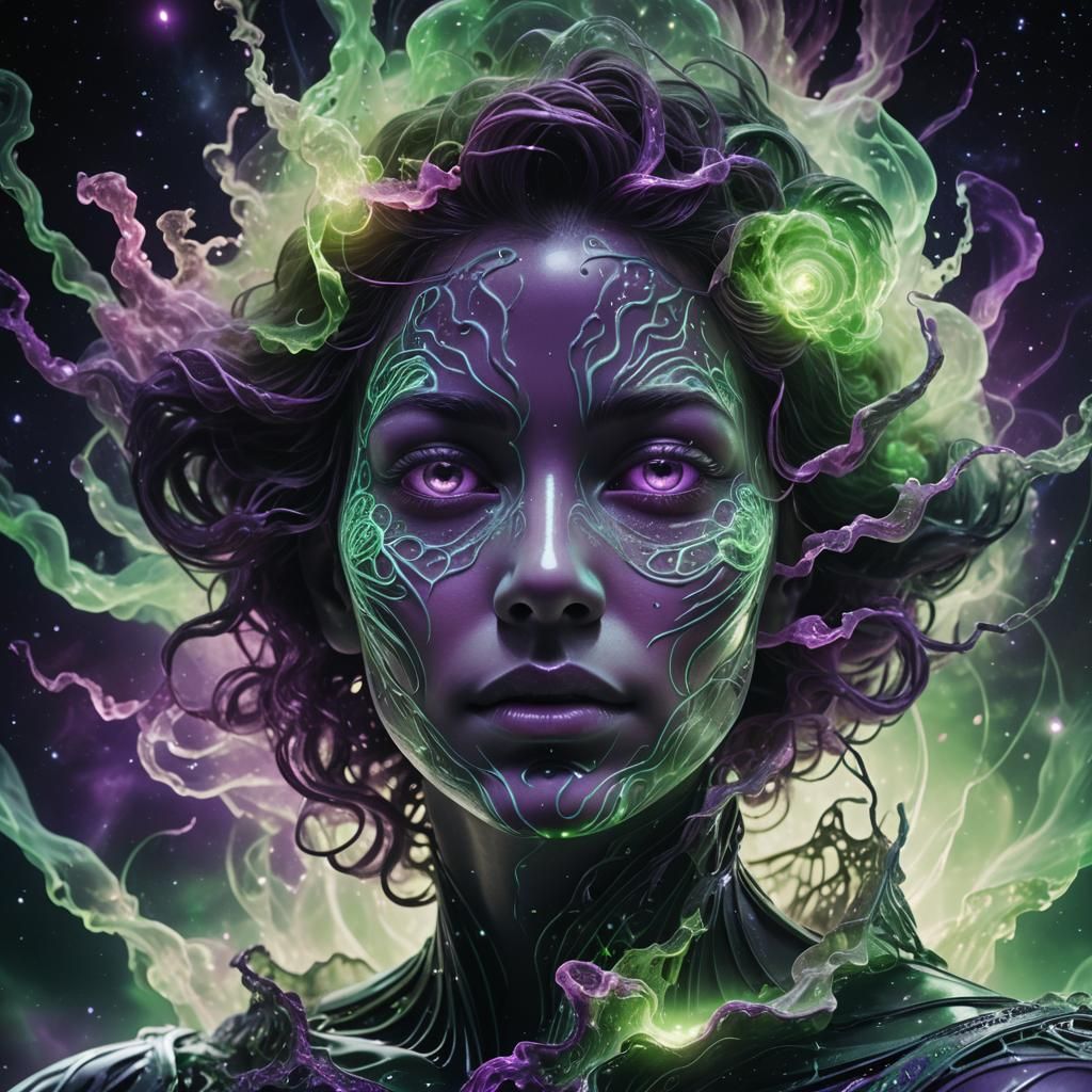 Ethereal Plastic Face Transforms in Neon Hues