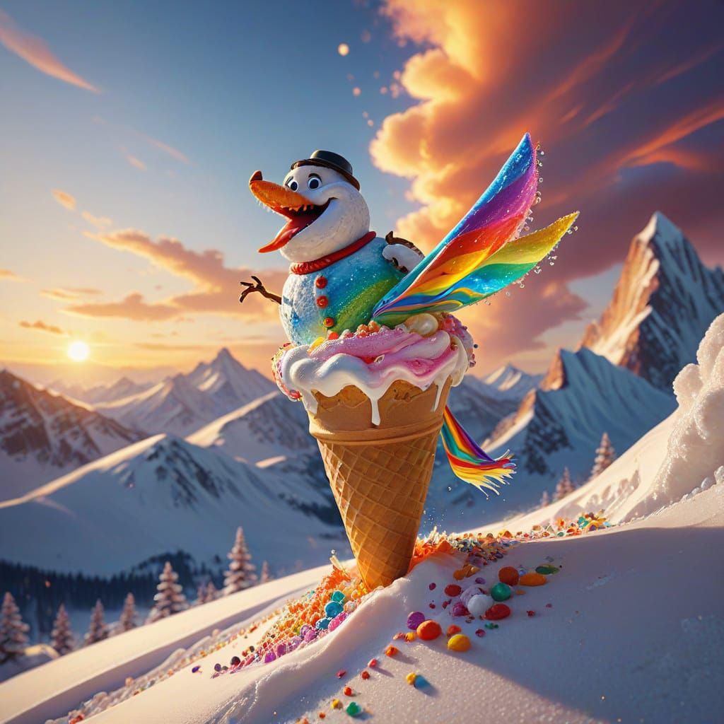 Candyland: Children Skiing on Ice Cream Mountains