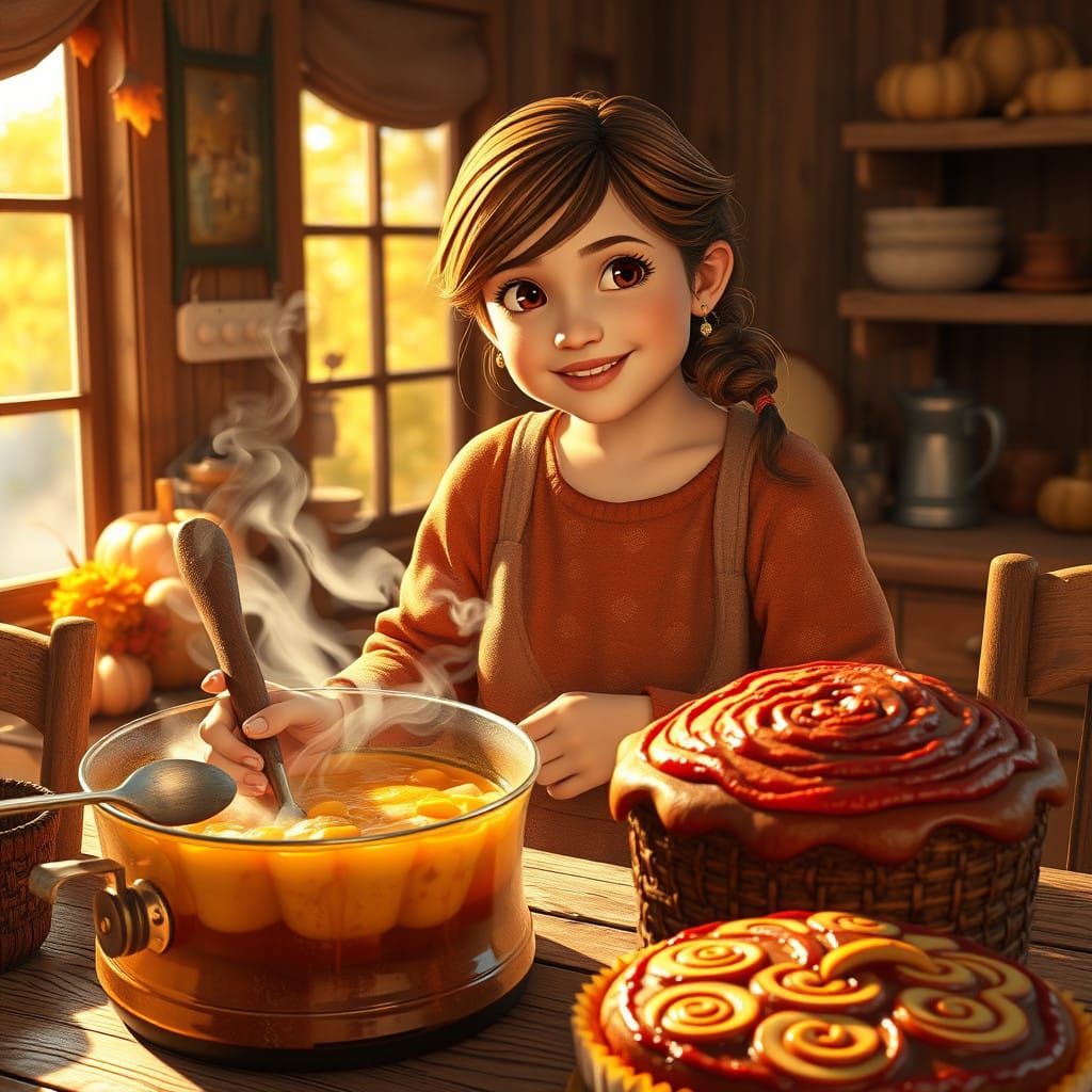 Cozy Autumn Gathering in a Golden-Lit Kitchen