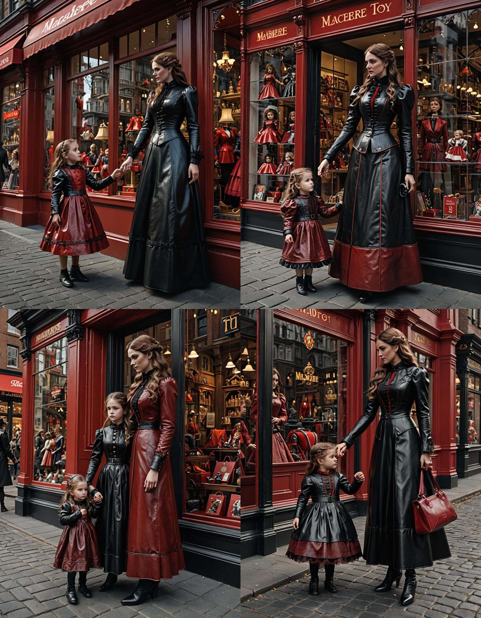 Victorian Mother and Daughter in Leather Dresses