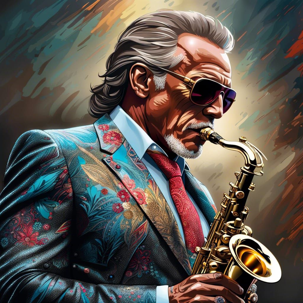 Schwarzenegger Plays Saxophone: Ornate Portrait