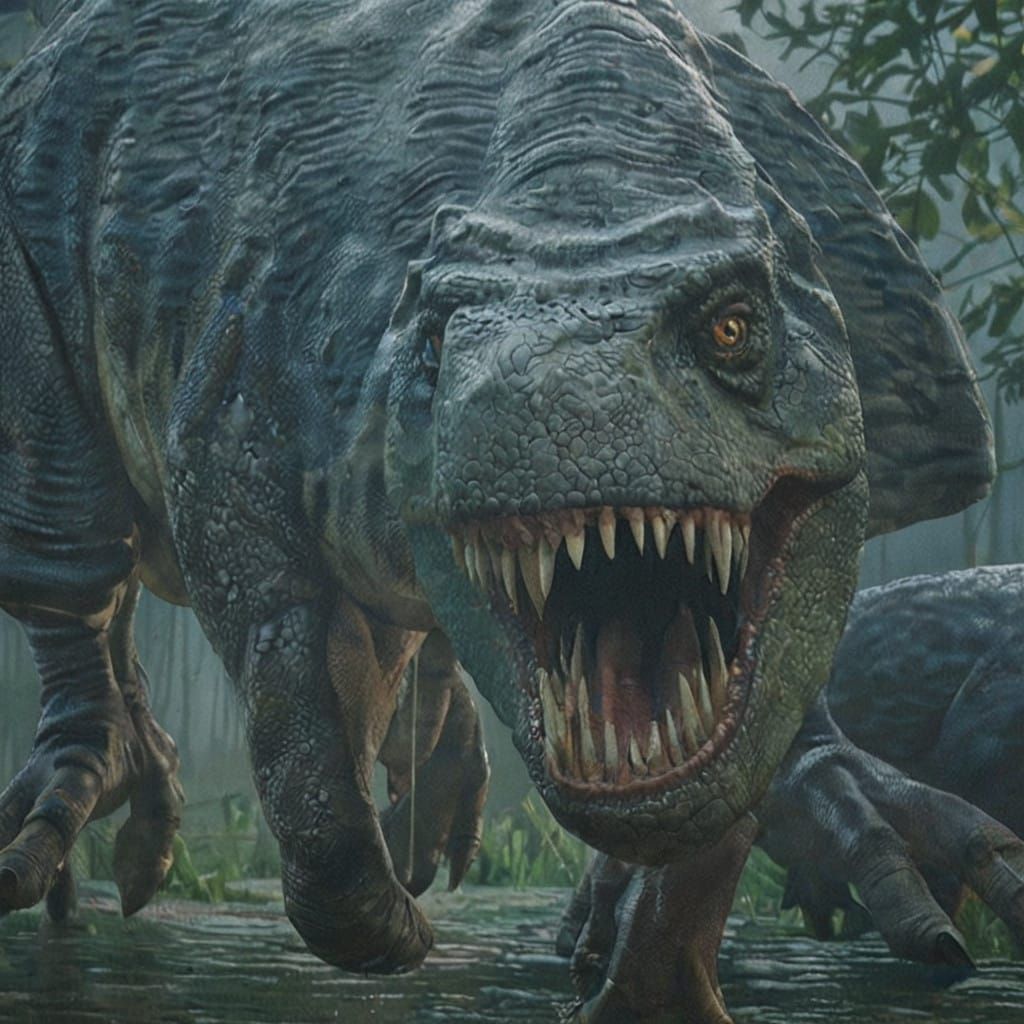 Hyperrealistic 42k UHD Tyrannosaurus Rex in Moonlit Jungle