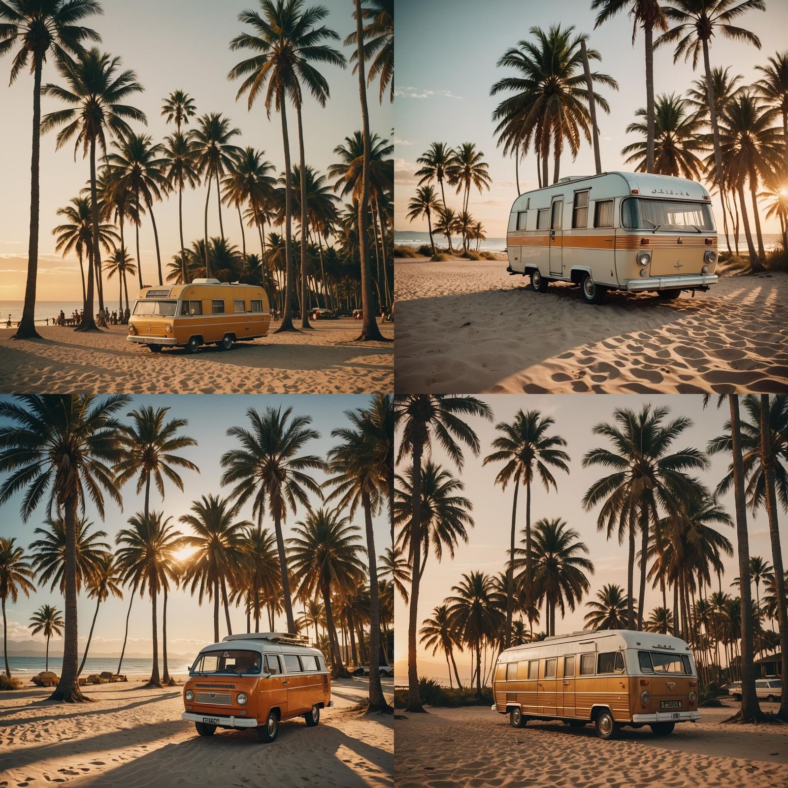 Vintage Caravan on Beach at Sunset
