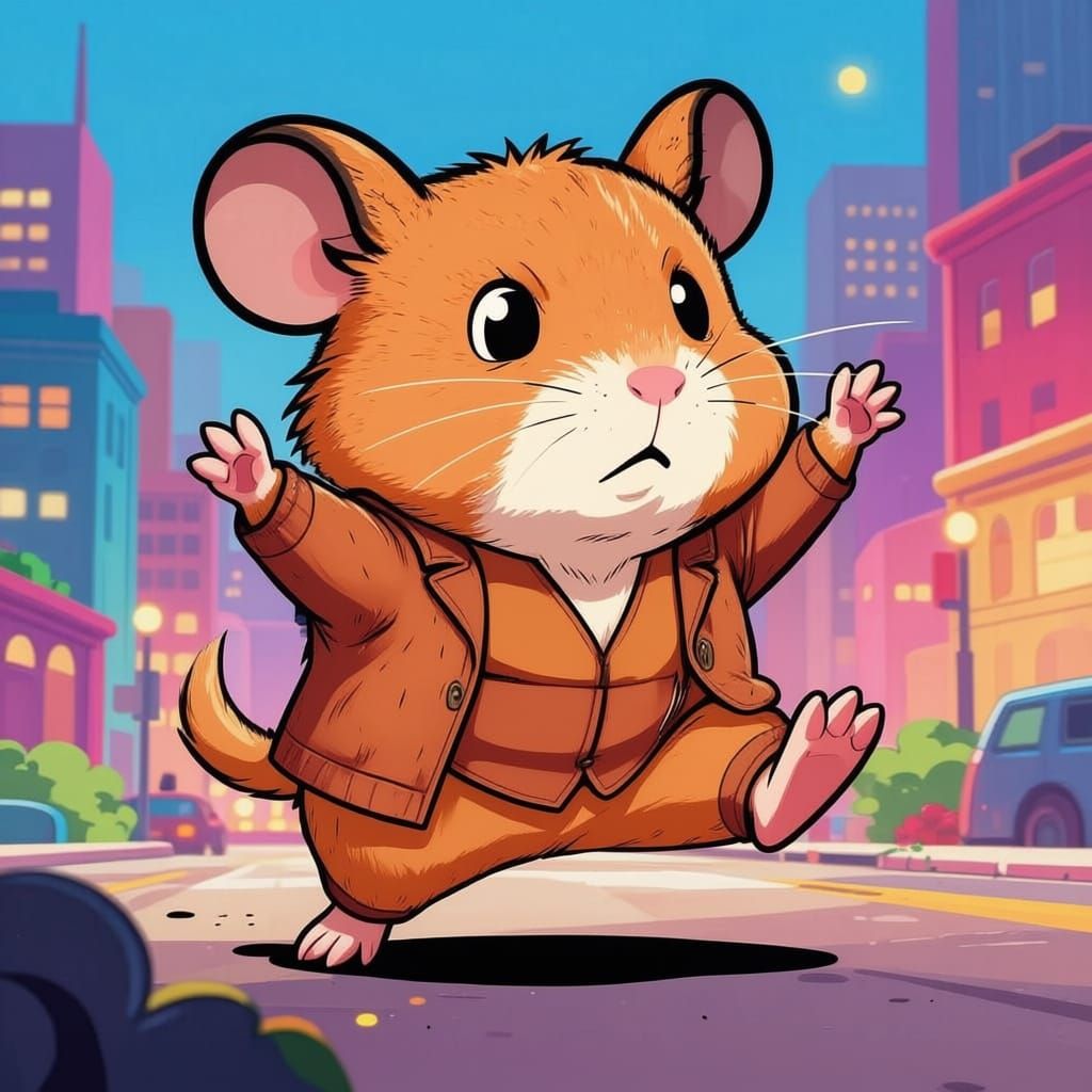 Ugly Hamster Strikes a Superhero Pose in Vibrant Cartoon Sty...