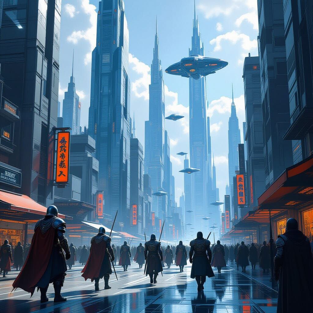 Ancient Soldiers Invade Futuristic Cityscape in Cinematic St...