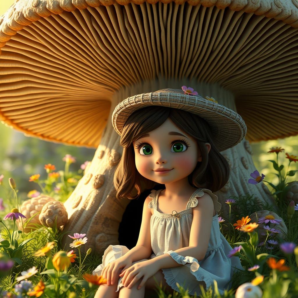 Mushroom Home: Little Girl in 3D Game Cinematic Style