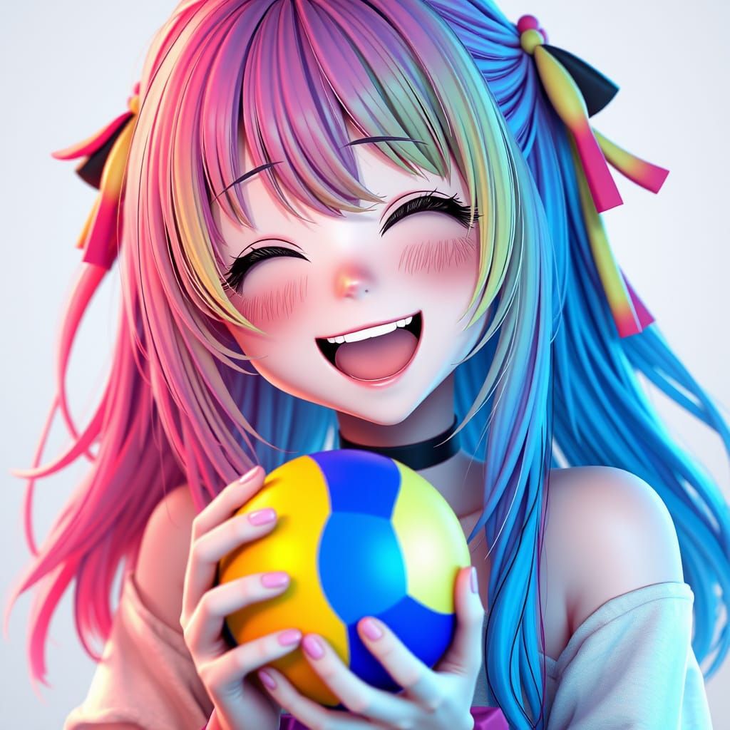 Vibrant Anime Girl Smiles with Joyful Ball