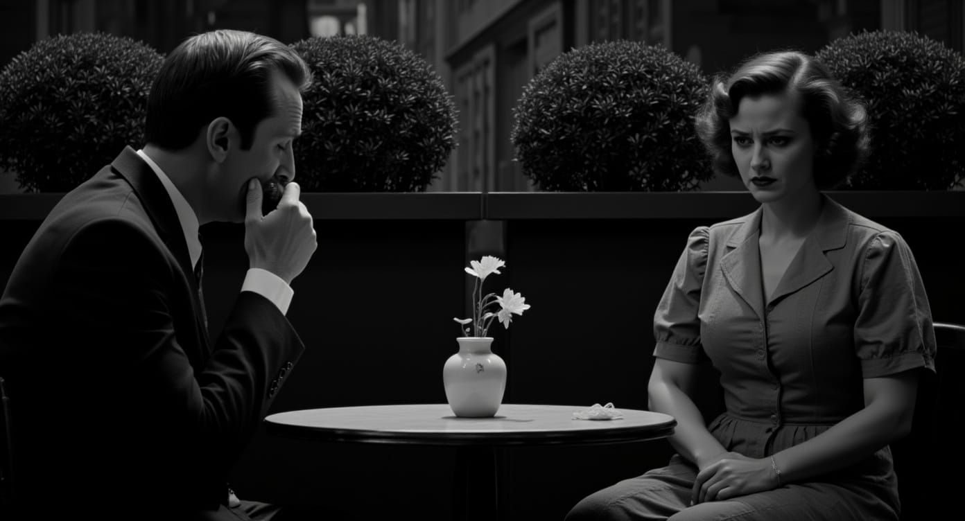 Film Noir Scene: Man and Woman at Table