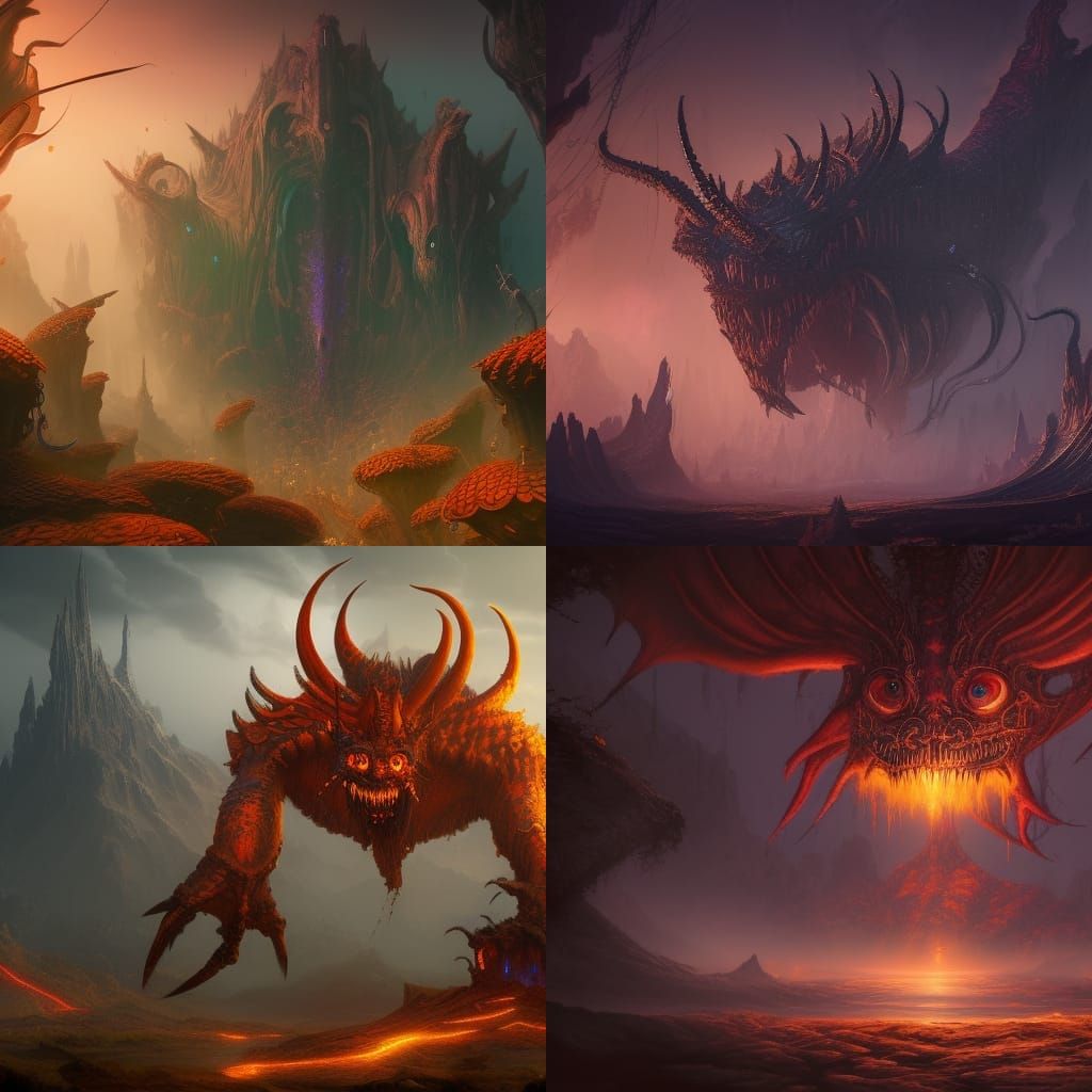 Detailed Cacodemon Matte Painting in Fantasy Art Style