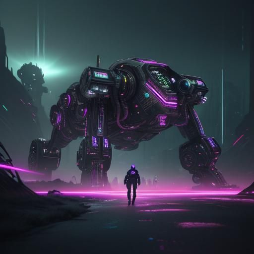Neon Metal Forest: Sci-Fi Couple in Futuristic Landscape