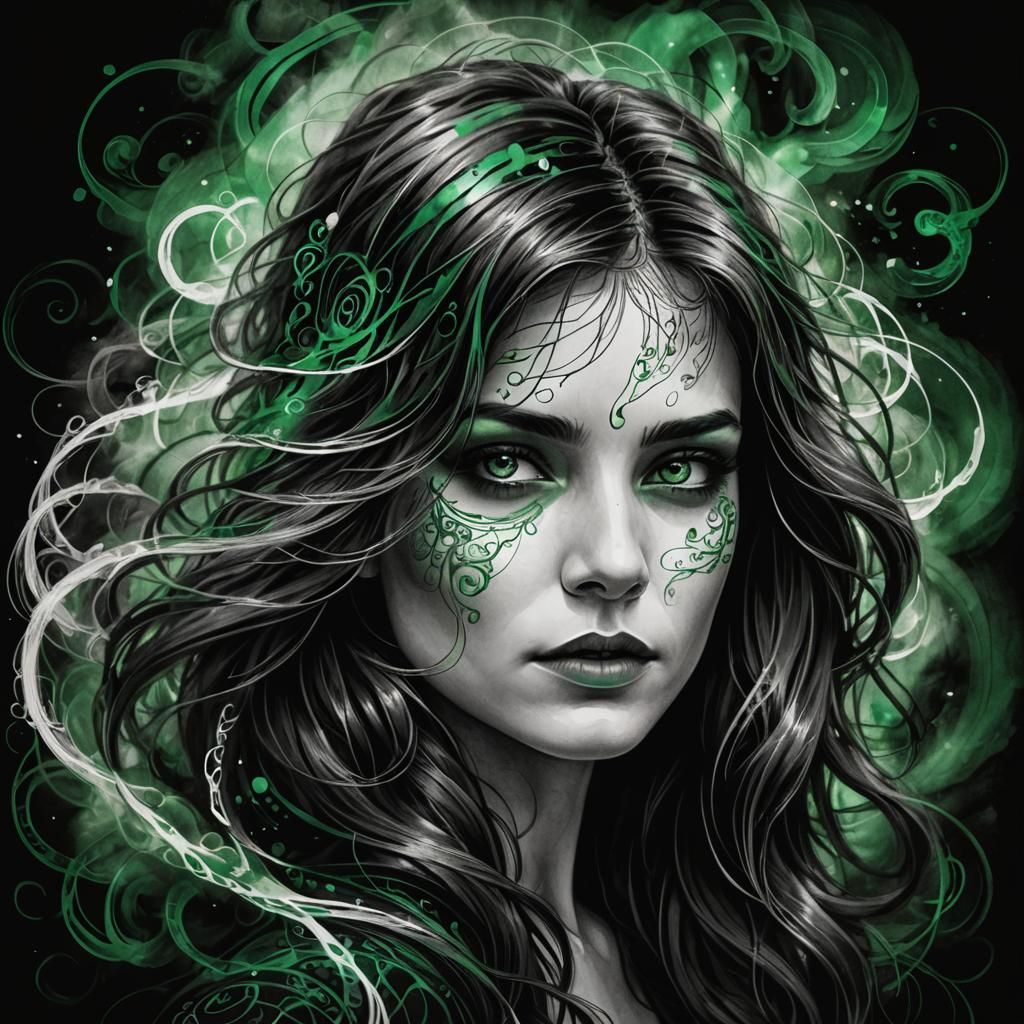 Striking Portrait of Woman with Emerald Eyes