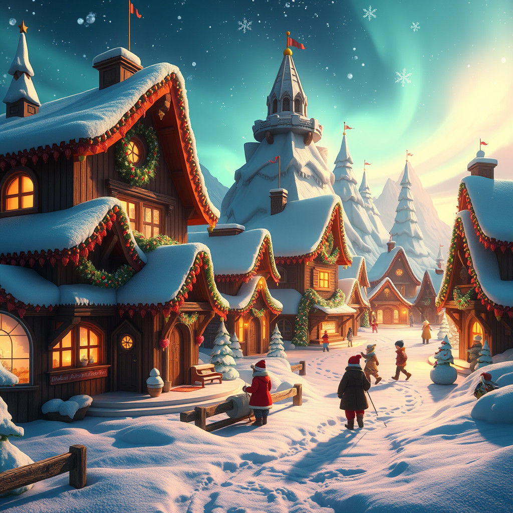 Santa's Village: A Whimsical 3D Anime Vision