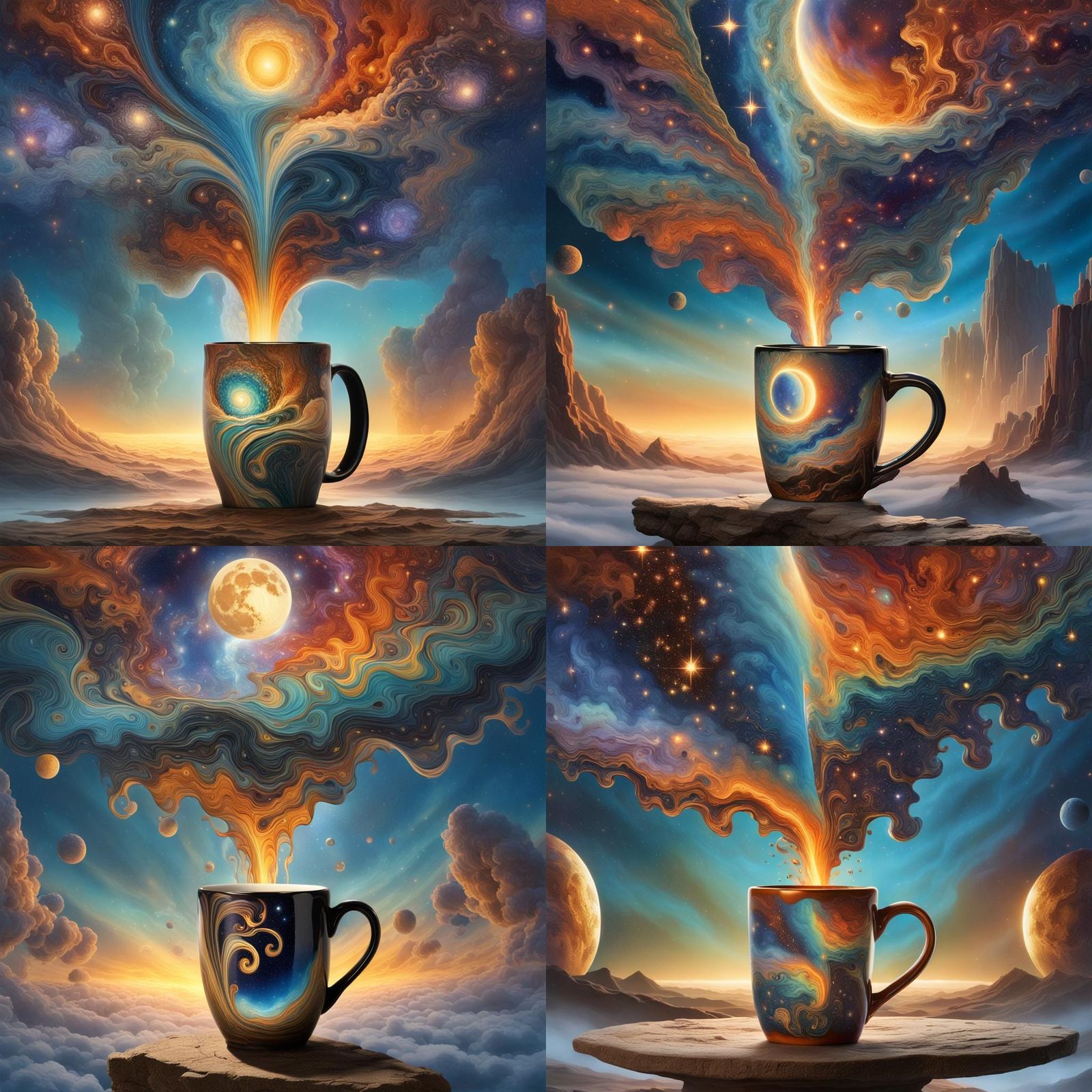 Colorful Cosmic Tea in a Surreal Landscape