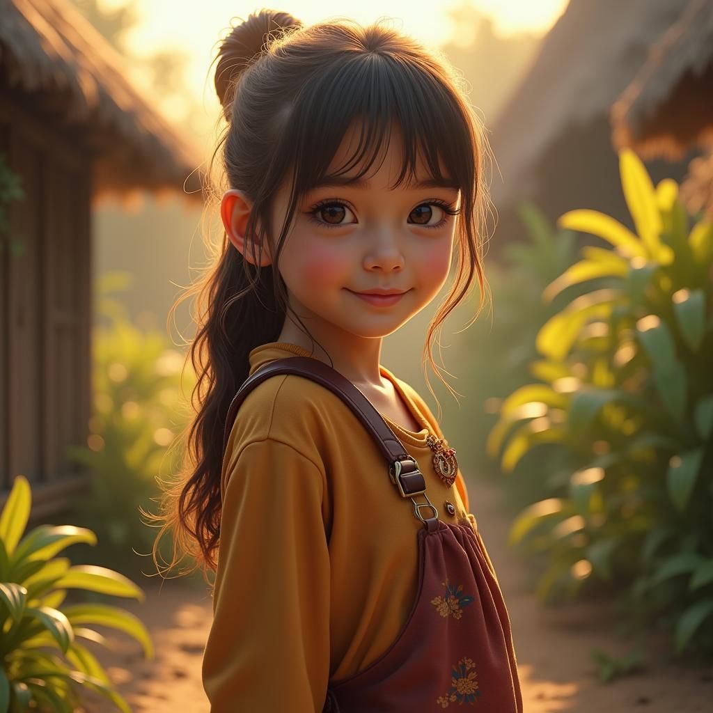 Photorealistic Young Girl in Rural Indonesian Setting