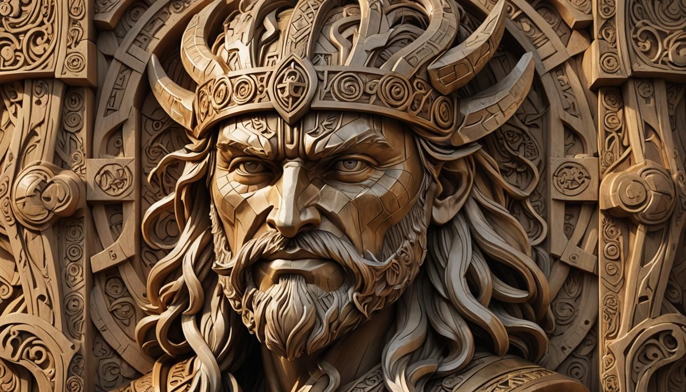 Neo-Baroque Thor Sculpture with Viking Runes