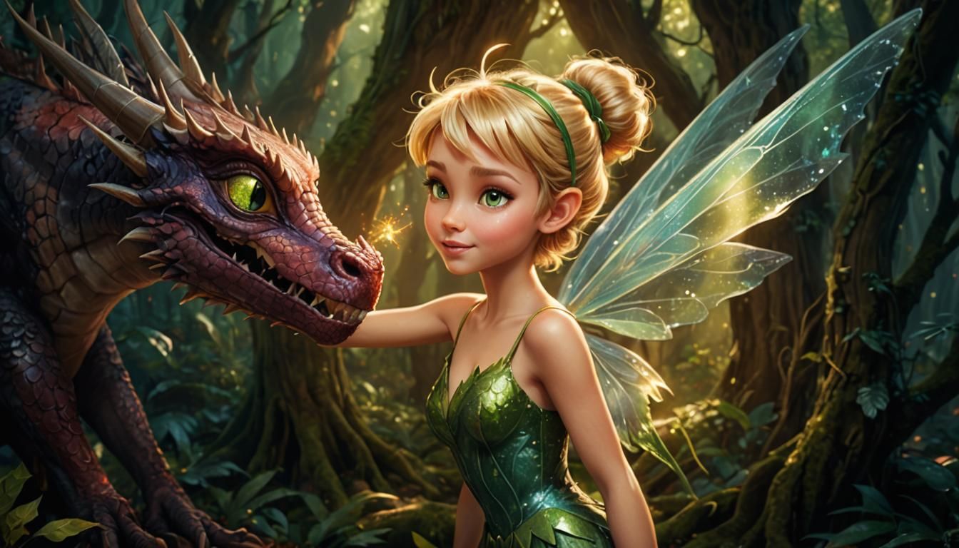Tinkerbell and Dragon Selfie in Magic Forest