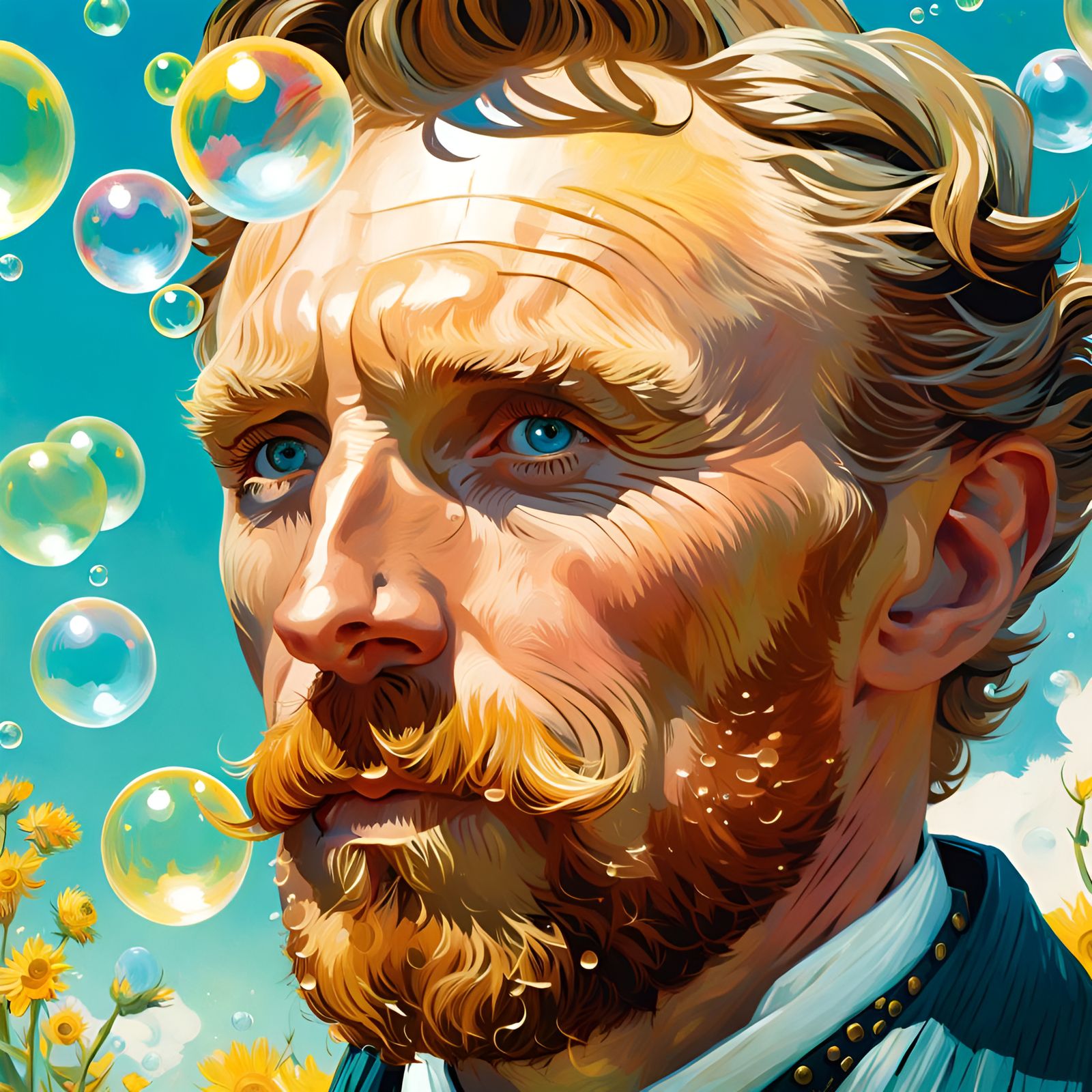 Sunny Portrait Surrounded by Bubbles in Pin-Up Style