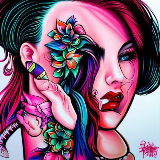 Chola Barbie Graffiti Art in Street Art Style