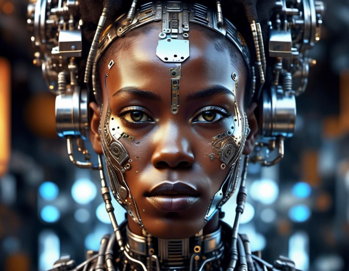 Afrofuturist Woman Portrait in Liquid Chrome