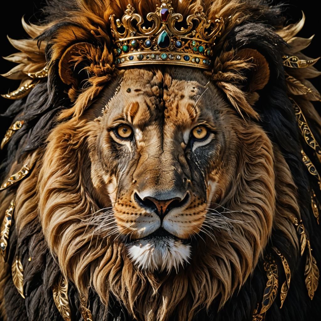 Majestic Lion King with Golden Crown Portrait
