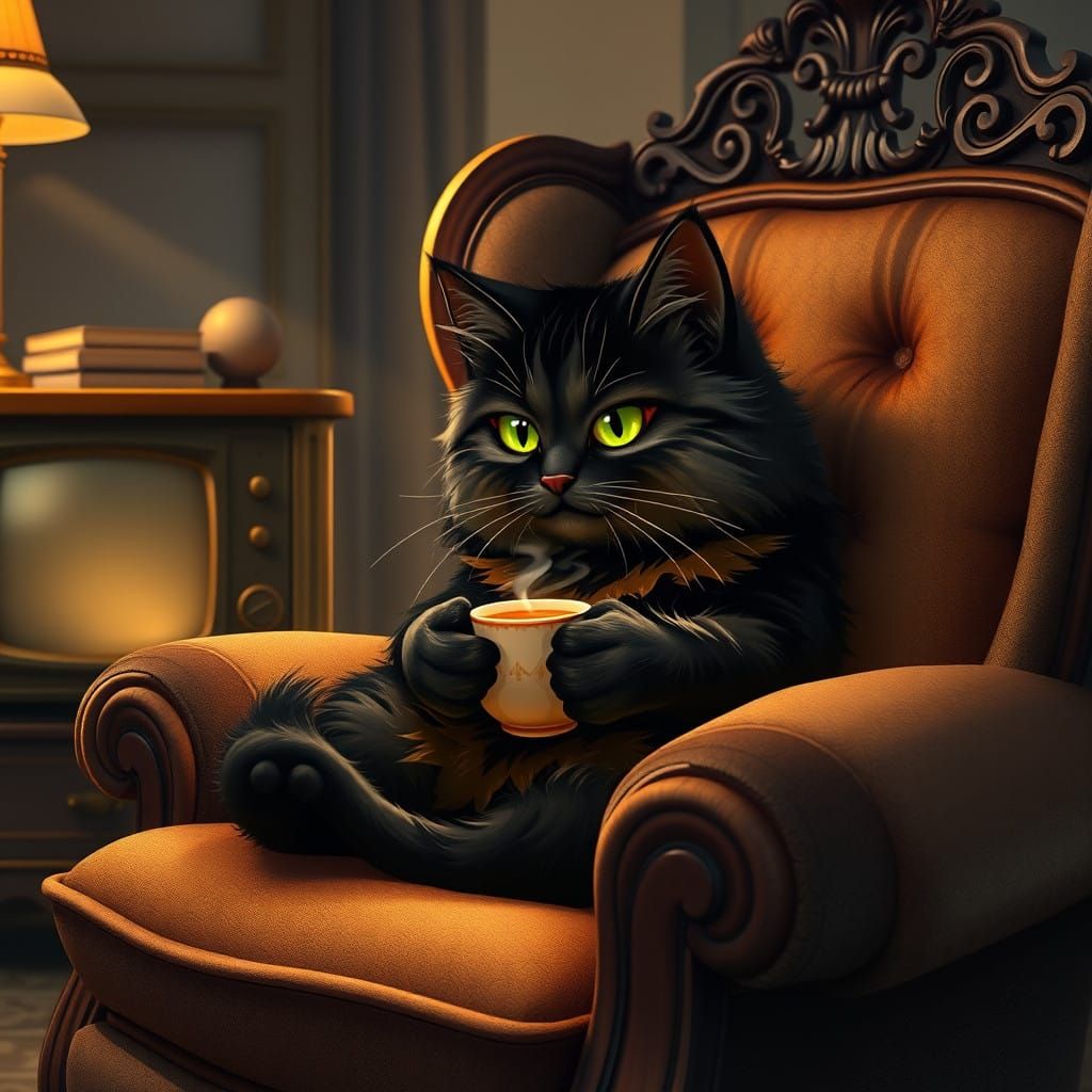 Whimsical Cat in a Cozy Armchair Scene