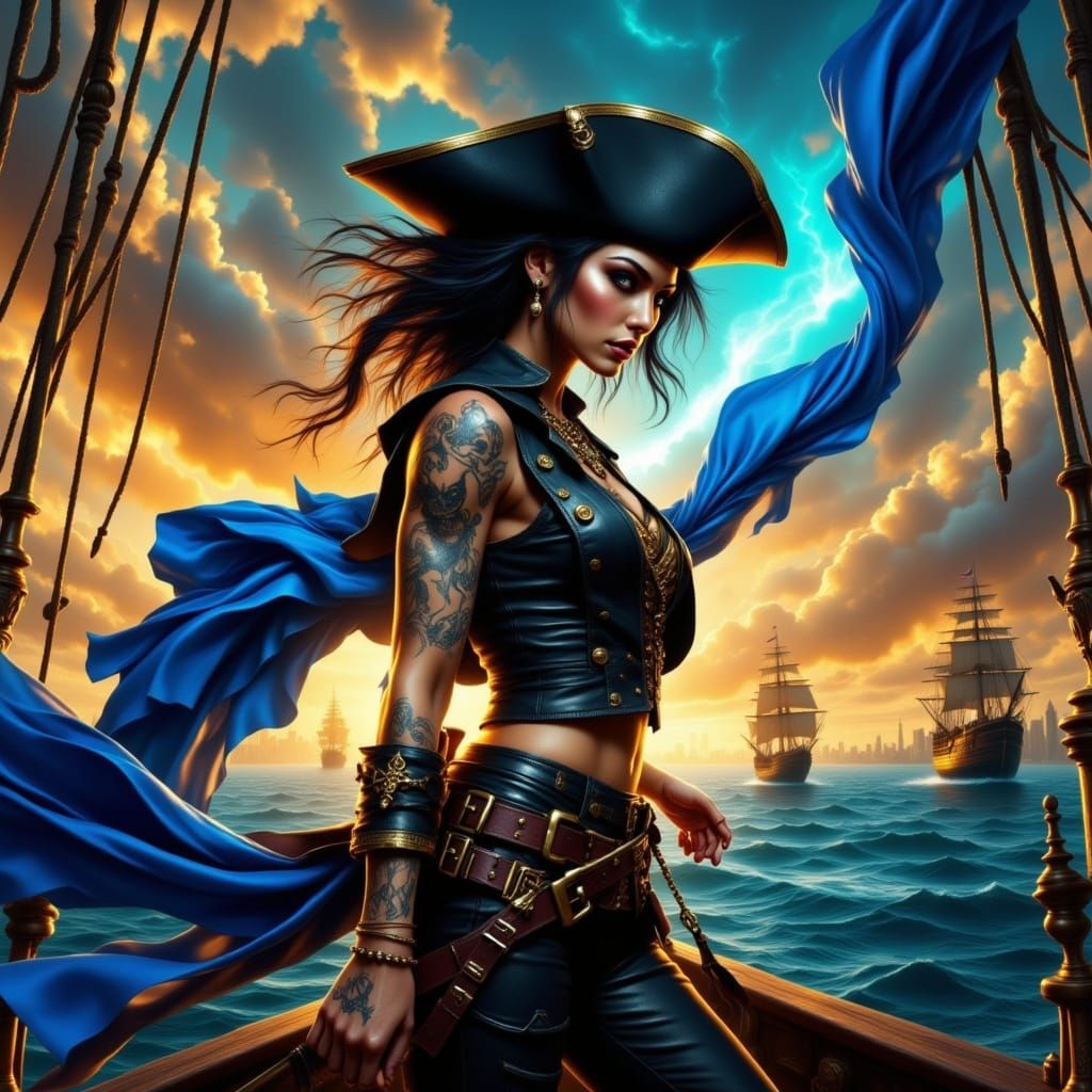 Female Rogue Pirate in Dynamic Fight Pose