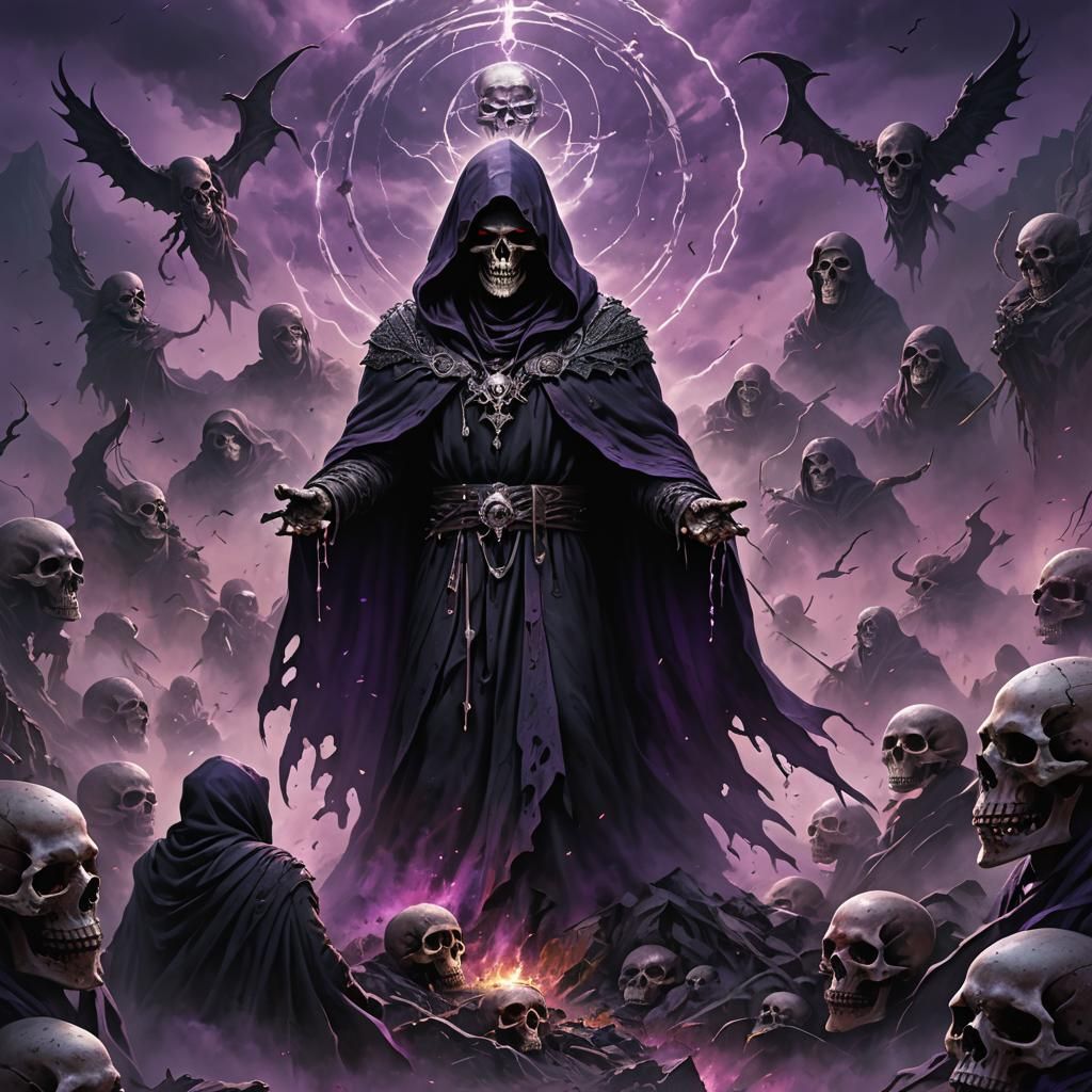 Death God in Tattered Cloak on Skull Mountain